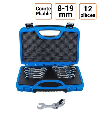 Coffret 12 clés mixtes à cliquet courtes inclinables 8 à 19 mm