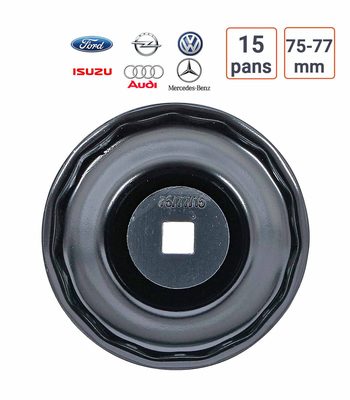 Cloche à filtre à huile 15 pans 75 - 77 mm pour Audi, Ford, Isuzu, MB, Opel, VW