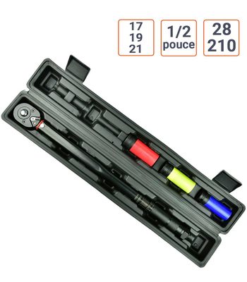Clé dynamométrique 1/2 pouce 28-210 Nm coffret avec 17, 19, 21 mm