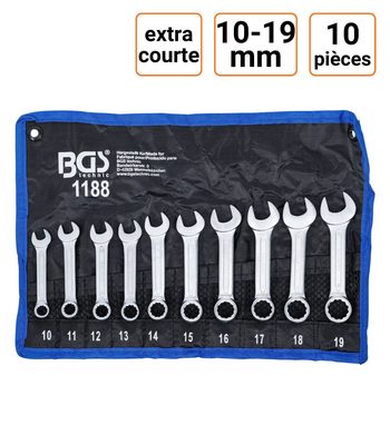 Jeu de 10 clés mixte extra courtes 10 à 19 mm