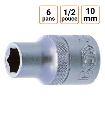 Douille CRV six pans 1/2 pouce en 10mm