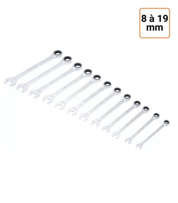 Lot de 12 clés mixtes à cliquet de 8 à 19 mm