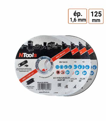 Disque à tronçonner l'acier diamètre 125mm épaisseur 1.6mm par 25 ex.