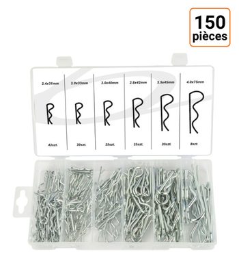 Assortiment de 150 goupilles clips de retenue en acier