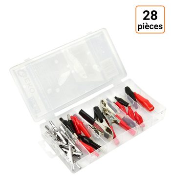 Coffret assortiment de 28 pinces crocodile