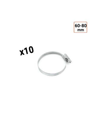 Colliers de serrage en acier W1 galvanisé 9mm taille 60-80 mm par 10 ex.