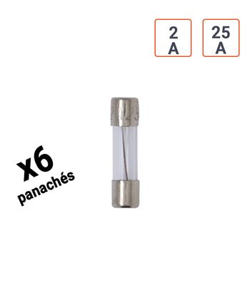 Pack de fusible voiture VERRE de 2A à 25A - vendu par 6 ex.