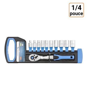 Cliquet réversible 1/4 pouce avec lot de 10 douilles