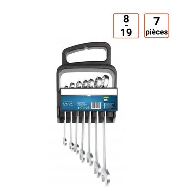 Jeu de 7 clés mixtes tailles 8-19 mm en acier CRV - Top PRO