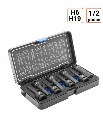 coffret douilles à chocs HEX, 8 pièces, 1/2 pouce H6-H19