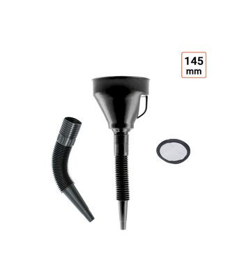 Entonnoir carburant 145 mm avec flexible et filtre en 3 parties