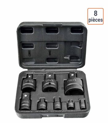 Coffret de 8 adaptateurs réducteurs à chocs vers 1/4 3/8 1/2 et 1 pouce