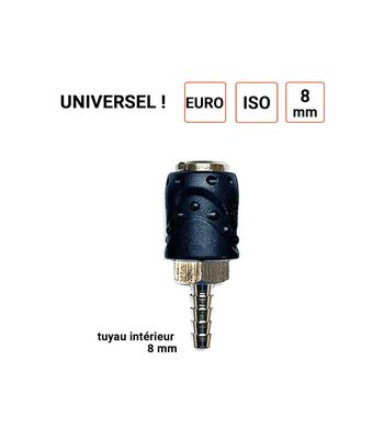 Raccord rapide coupleur UNIVERSEL 1/4 pouce pour tuyau 8 mm